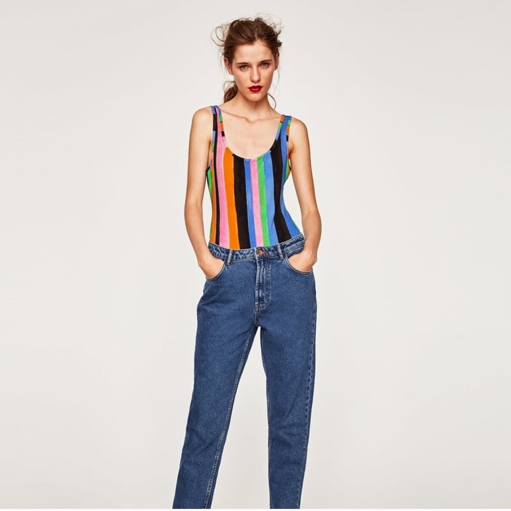 Zara Multicolor Striped Tank T shirt Bodysuit
